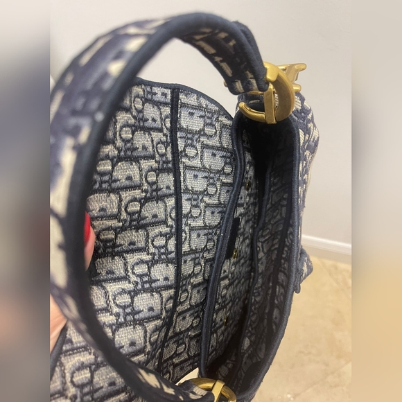 Christian Dior Oblique Saddle Bag Blue With Jacquard Strap - Picture 4 of 8